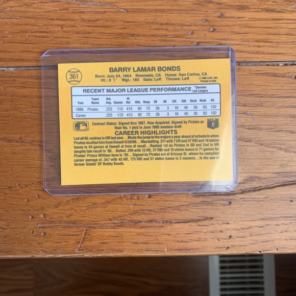 Barry bonds rookie card Donruss #361 - Picture 2 of 2